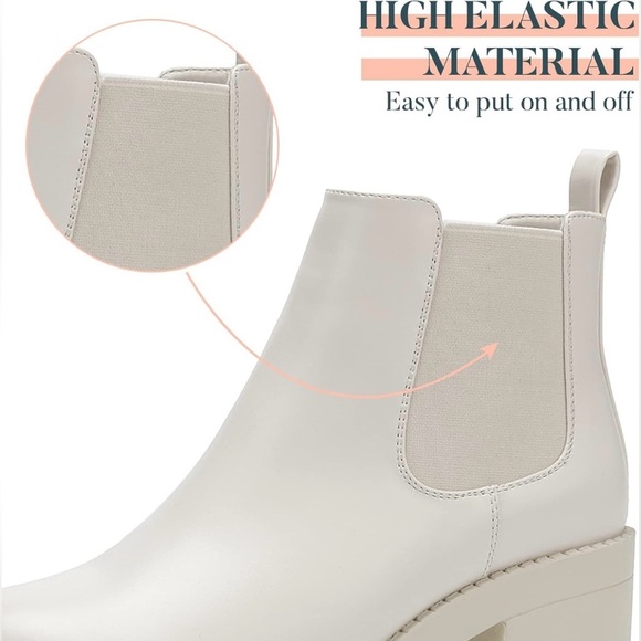 NIB EETTARO Women's Fashion Chunky Heeled Chelsea Boot in Cream Sz 8 - Picture 5 of 6